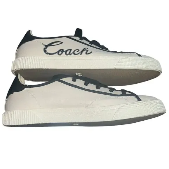 Coach FG3846 Logo Canvas Sneakers Women’s Sz 9B White Black Lace Up Casual Shoes - Picture 10 of 15